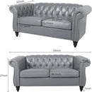 Grey Chesterfield Leather Living Room Set With Scroll Arms