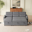 MH83.5' Convertible Sleeper Combo Sofa, Convertible Sofa Bed Polyester Pullout Bed with Storage Recliner and Cup Holder for Living Room, Tight Spaces