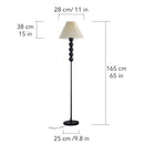 Mid Century Modern Wood Large Floor Lamp with Pleated Lampshade 65"H