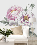 White Wallpaper with Three Flowers