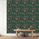 Green Wallpaper with Wildflowers