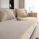 Non-Slip Couch Cover with Gold Trim, Sofa Slipcover for Sectional & Loveseat