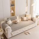 Washable Sofa Throw Pad, Non-Slip Sofa Mat Cozy Couch Slipcover with Soft Furry Trim