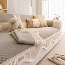 Washable Sofa Throw Pad, Non-Slip Sofa Mat Cozy Couch Slipcover with Soft Furry Trim