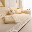 Washable Sofa Throw Pad, Non-Slip Sofa Mat Cozy Couch Slipcover with Soft Furry Trim