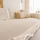 Washable Sofa Throw Pad, Non-Slip Sofa Mat Cozy Couch Slipcover with Soft Furry Trim