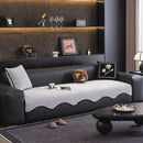 Chenille Couch Cover with Scalloped Edge, Non-Slip Modular Slipcover Sectional