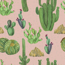 Beige Wallpaper with Cactus Pattern