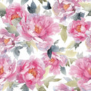 White Wallpaper with Pink Peonies
