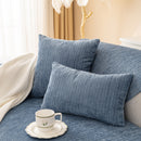 Plush Solid Color Striped L-Shaped Sofa Slipcovers, Washable Non-Slip Textured Furniture Covers