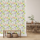 Fashionable Meadow Flowers on White Wallpaper Vogue