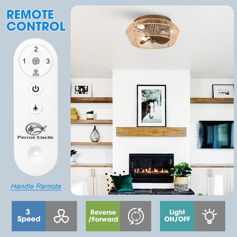 14" Farmhouse DC Motor Flush Mount Reversible Iron Ceiling Fan with LED Lighting and Remote Control