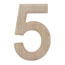 Unfinished Wooden Arial Font Number 5 (Five) 6.25 Inches