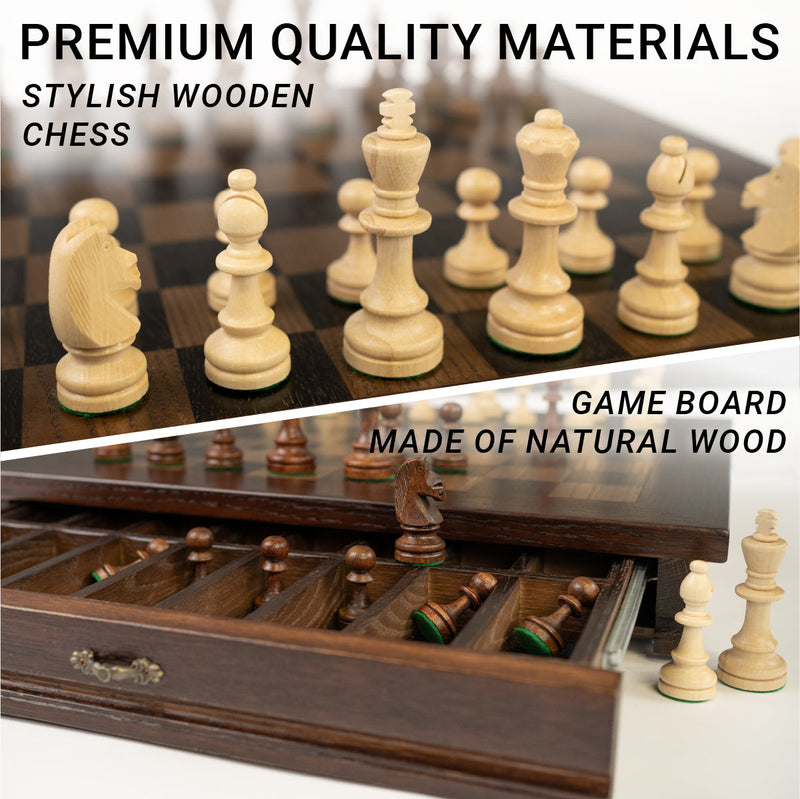 Wooden Chess Set – 17.5 x 17.5 inches – Classic Handmade Board Game