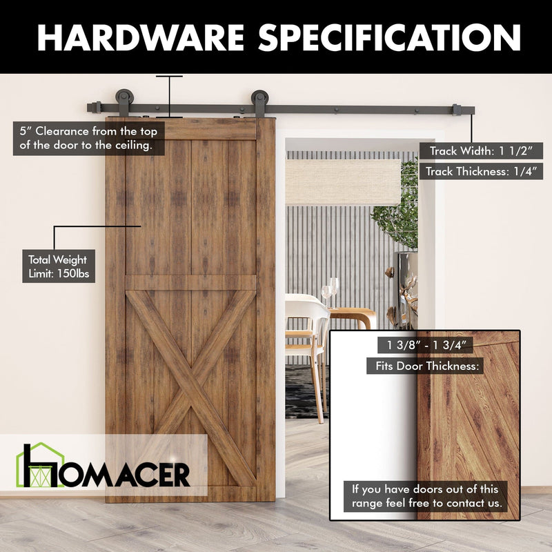 Non-Bypass Sliding Barn Door Hardware Kit - T-Shape Design Roller