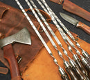 "Chieftain" Camping Accessories BBQ Skewers Set  in a Leather Case, 9 items