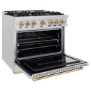 ZLINE 36" Dual Fuel Range, Gas Cooktop, Electric Convection Oven DuraSnow® Stainless Steel, Champagne Bronze CDRSZ-36-CB