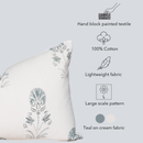 Devi Floral Block Printed Pillow Cover | Teal Green/Blue | Lumbar