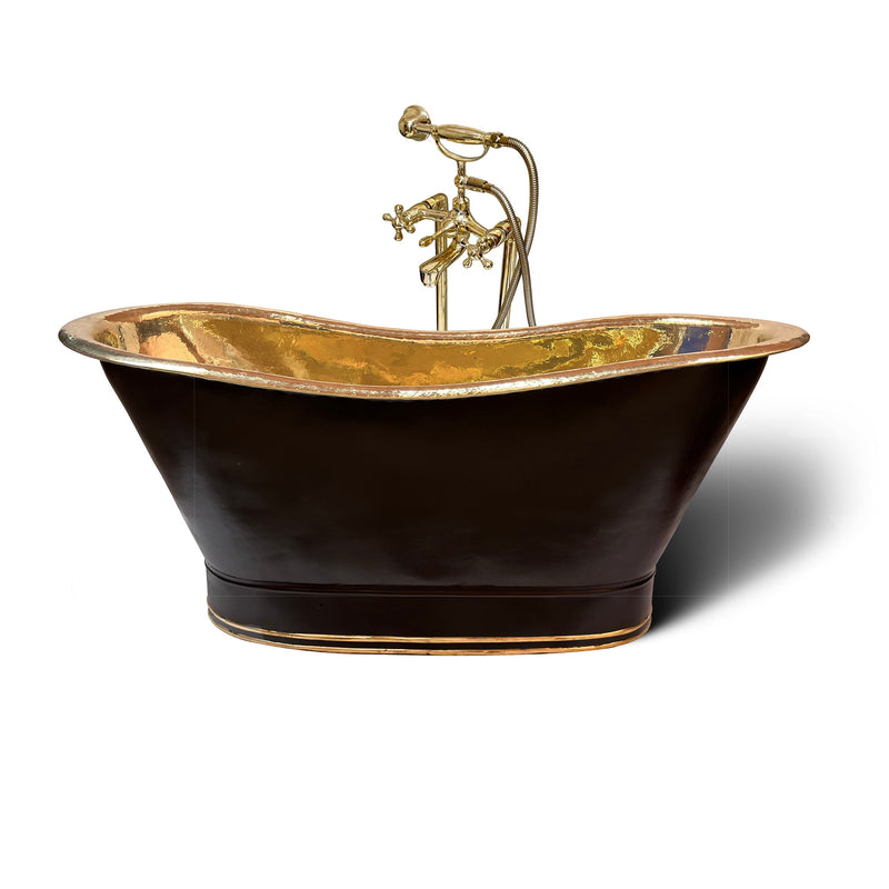 Freestanding Soaking Brass Tub, Matt Black Exterior Finish Bathtub.