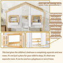 Natural Wood Twin Over Twin House Bunk Bed With Roof