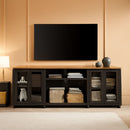 Two In One 100 Inch TV Stand Farmhouse Entertainment Center Dark Walnut And Black