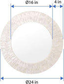 Handcrafted Pearlescent White Capiz Seashell Sunray Wall Mirror 24 Inch Diameter