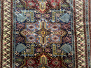 Indian Rug with Caucasian Design, 4x6 Geometric Carpet, Navy Blue and Cream