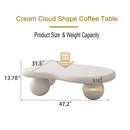 47 Inch Cloud Shaped Coffee Table with 3 Ball Legs for Living Room, Cream White