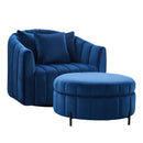 Oversized 40.35 in. Velvet Swivel Barrel Accent Chair and Ottoman Set with Storage, Navy