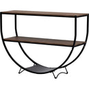 Rustic Industrial Design Demilune Shape Textured Metal Distressed Wood Console Table (Dark Brown)