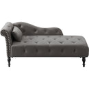 60.6" Velvet Chaise Lounge Buttons Tufted Nailhead Trimmed Solid Wood Legs with 1 Pillow,Grey (Left Arm Design as Shown in the Picture)
