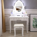 Makeup Vanity Desk and Stool Set, Vanity Mirror with Lights and Table Set, Small Vanity Table for Bedroom (White)
