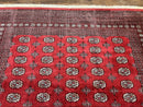 Turkoman Rug 8 x 11.6, Red Bokhara Pakistani Carpet, Wool Handmade Vintage Rug