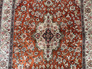 Persian Qum Silk Rug 5x7 - Floral Medallion, Birds, Orange-Red