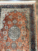 Turkish Silk Runner Rug 3x8, Short Runner Rug, Red, Floral Medallions, Very Fine 360 KPSI, 3 x 8 Runner