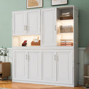 Twin Size Wall Murphy Bed with Top Cabinet, Shelves ,Space Saving Foldable Bed with Light & USB,White