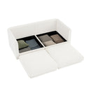 Stylish White Chenille 2-Seater Sofa with Storage Seat and Cylindrical Backrest