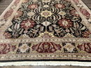 Sino Persian Rug 9x12, Black & Maroon, Wool and Silk, Allover Pattern