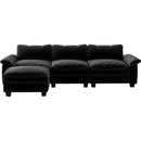 Living Room Furniture Luxury Sectional Sofa Couch with Ottoman Soft Velvet Upholstered Sofa Black