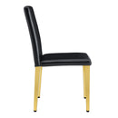 A Set of 4 Black PU Leather Backrest Chairs with Gold Metal Legs - A Perfect Pairing, Ideal for Minimalist and Modern Home Décor Styles, with Product Dimensions of 16.2*18.5*34.6 inches
