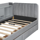 Twin Size Upholstered Daybed with Drawers, Shelves, Flip Cabinets & Side Table (Gray)