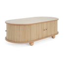 MDF ELEGANT LONG OVAL STORAGE SIDE TABLE WITH RETRO CHARM, NATURAL COLOR