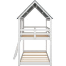Twin House Bunk Bed With Playhouse White And Gray Finish