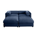 Modern Blue Chenille 2-Seater Sofa with Ottoman Storage and Cylindrical Support