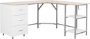L Shaped Desk Two Toned With Drawers And Open Shelf Home Office