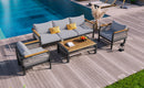 Outdoor Sectional Sofa Set 5-Person Patio Seating Group with Cushions and Coffee Table, Grey, Steel & Acacia Wood