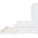 Full Size Wooden Daybed With Twin Size Trundle, and All-in-One Cabinet and Shelf, White