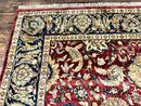 Indo Persian Rug 10x14, Indian Agra Carpet, Vintage Handmade Wool Large Traditional Rug, Dark Red Navy Blue Beige