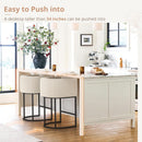 27 Inch Counter Height Bar Stool With Backrest And Armrests, Linen Upholstery, Black Metal Frame