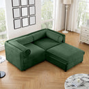 Modern Green Chenille 2-Seater Sofa with Ottoman Storage, Cylindrical Backrest and Armrests